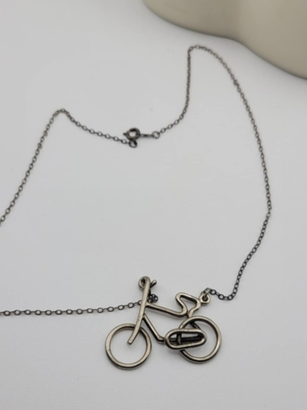 Vintage Minimalist Silver Tone Bicycle Charm Necklace